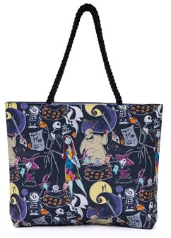 Disney Sac fourre-tout Nightmare Before Christmas avec impression Jack Skellington Sally Zero, grand sac en toile résistant à l'eau, accessoire de ville d'Halloween, travail, voyage pour femme,