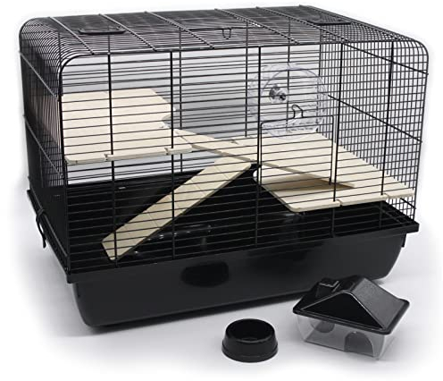 ZOOPAUL XL Hamsterkäfig Nagerkäfig inkl. Zubehör Schwarz Kleintierkäfig Hamster Maus und Ander Kleintiere