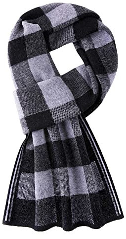 Herren Wolleschal mit Kaschmiranteil 8% Wolleanteil 92% Herrenschal Kaschmirschal Strickschal Gestrickter Schal Super Warm Weich Casual Business - Kariert Schwarz & Grau