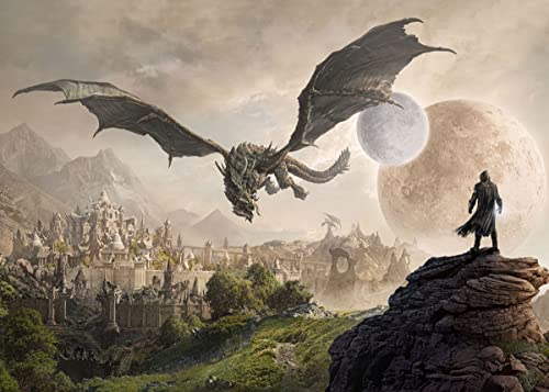 Displate Offiziell Elder Scrolls Skyrim MetallPoster Magnetische Befestigung Lizenziert Bilder Hochwertiges Poster The Elder Scrolls Online Horizontal - Dragon Encounter Poster 67,5x48cm