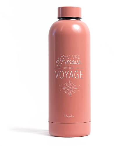 Manahia bouteille isotherme cadeau voyage - Vivre d'amour et de voyage - 500ml - gourde en acier inoxydable - cadeau voyage, cadeau mamie, cadeau saint valentin, gourde randonnée, kit du voyageur