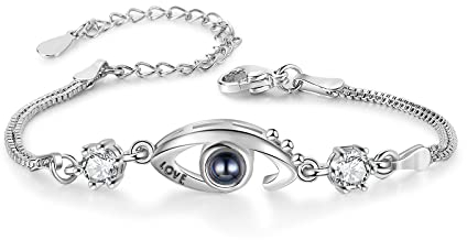 lorajewel Personalisiertes Armband mit projiziertem Foto des Paares Silber-Roségold-Armband mit Liebe Muttertag Vatertag Weihnachtsschmuck (Silber-2)