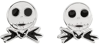 Disney Nightmare Before Christmas Jack Skellington Sterling Silver Enamel Stamp Stud Earrings