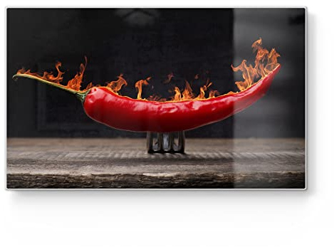 DEQORI Frühstücksbrett Glas | klein 23x14 cm | Motiv Brennende Chilischote | Design Schneidebrett für Küche | Frühstücksbrettchen antibakteriell & rutschfest | Glasplatte & Servierplatte