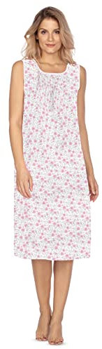 e.Femme® Chemise de nuit sans manches 1093 pour femme, 100 % coton, Rose, 40