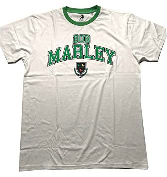 Bob Marley Unisex T Shirt Collegiate Crest Official Unisex White Ringer T-Shirt, White,
