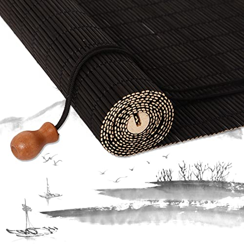 Bambus Rollo,raffrollo,Retro Bambus Rollo Jalousine,lichtfilter Bambus-Rollo,bambusjalousien Rollläden Mit Haken,Sonnenschutz Lichtfilter-Rollo Für Terrasse/Garten-Schwarz-WxH: 80X220CM