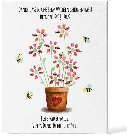 Abschiedsgeschenk für Erzieherin und Lehrerin - Personalisierte Leinwand - Auch als Geschenk für Lehrer und Erzieher zum Ruhestand - Individuelle Überraschung im Kindergarten und Schule - Blumentopf