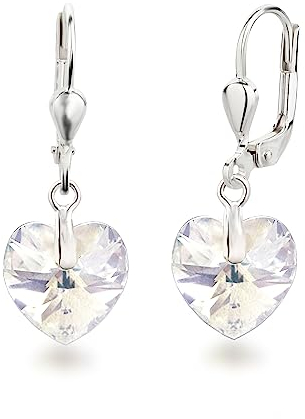 Schöner-SD 925 Silber Ohrringe Herz Kristall 10mm Damen Mädchen Crystal Moonlight
