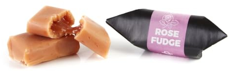 Traditionelle Karamellbonbons - Frisch Fudge - Geschmack: Rosen-Fudge - Mr Fudgesto Süßigkeiten aus Karamell - Kuhbonbon - Box 250 g