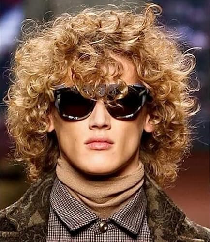 Herren Blonde Locken Perücke Afro Kurze 70er Jahre Kostüm Haar Natürlich Aussehende Hitzebeständige Halloween Rocker Cosplay Perücken