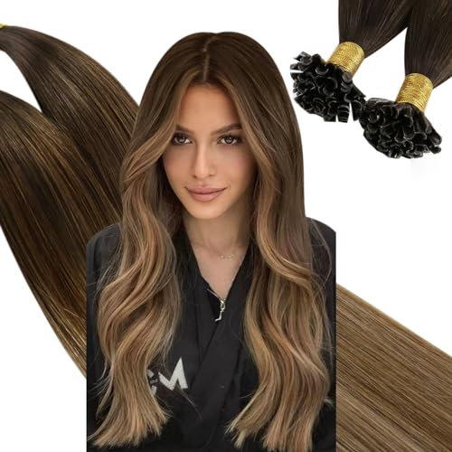 Ugeat 55cm Extensions Echthaar Bondings 1g Ombre Braun Bonding Extensions Echthaar Braun Balayage Blond Haarverlängerung Echthaar Keratin U Tip Extensions 50g 50 Strähnen