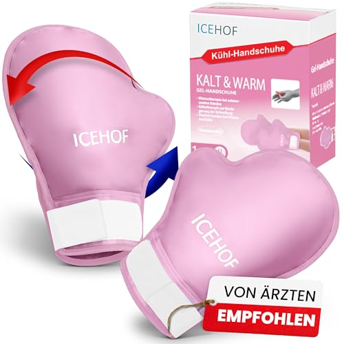 ICEHOF Kühlhandschuhe [2x] Sanfter Stoff - Kühlende Handschuhe für Hände/Finger - Gel-Handschuhe Kältehandschuhe (rosa)