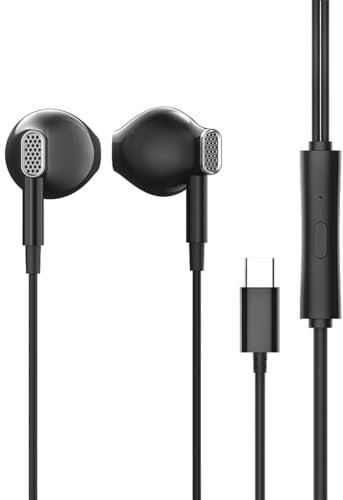 Auriculares con cable USB C, sonido claro, tipo C, con control de volumen de micrófono, graves pesados, cancelación de ruido, para llamadas telefónicas, escuchar música