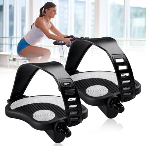 Heimtrainer Pedale mit Einstellbaren Riemen - 9/16 Gewinde, Heavy Duty Rutschhemmende Oberfläche Heimtrainer Pedale Ersatz, für Heimtrainer Fahrrad, Indoor Fitnessbike Heimtrainer