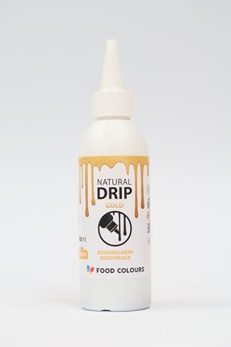 Food Colours Natural Drip GOLD 100 ml Eine erstarrende Glasur, die einen attraktiven Effekt von herabfallenden Tropfen zur Dekoration von Kuchen, Biskuits, Torten und Einzelportionen erzeugt