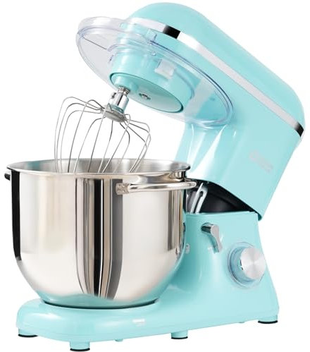 Kitchen in the box Robot Pâtissier 1400W, Bol 7,5L en Acier Inoxydable, 6 Vitesses, Tête Inclinable, Accessoires Inclus (Fouet, Crochet, Batteur), Idéal pour Pâtisserie et Boulangerie (Bleu)