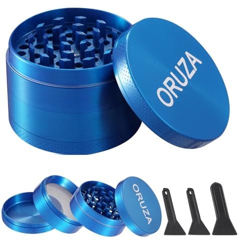 Herb Grinder, Aluminium Spice Grinder with Pollen Catcher and Magnetic Top, Portable Grinder for Dry Herb and Spice Blue (50 mm)
