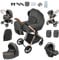 Prokoke Kinderwagen 4 in 1, Kinderwagen Set Einem Klick Faltbar, Kombikinderwagen 4 in 1 mit Umkehrbarem Zwei-Wege-Schub, Buggy Rahmen Aluminiumlegierung Baby Kleinkind Neugeborene (H2 Deep Grey)