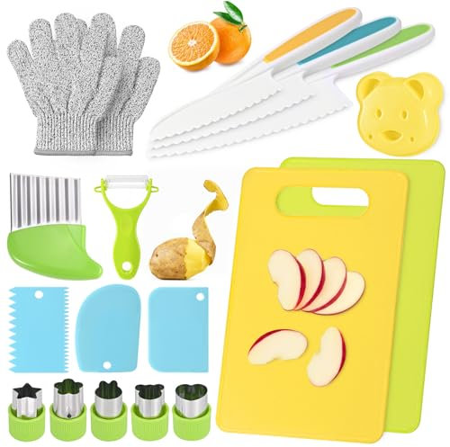 Ensemble de couteaux de sécurité pour enfants de 18 pièces, couteau de jouet de cuisine pour enfants, couteau de sécurité Montessori, kit cuisine enfant, cadeau pour les enfants de 2 ans et plus