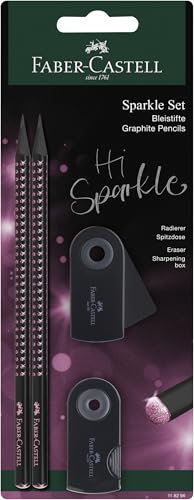 Faber-Castell 118296 - Schreibset Sparkle Midnight rose, mit 2 Bleistifte, 1 Radierer und 1 Spitzer