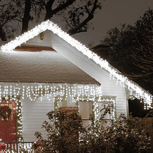 Zorela Guirlande Lumineuse Extérieure Noël, 10M 400 LED Rideau Lumineux Noël Extérieur avec 8 Modes, IP44 Étanche Connectable Guirlande Stalactite Extérieure pour Fête Jardin Balcon Fenêtre