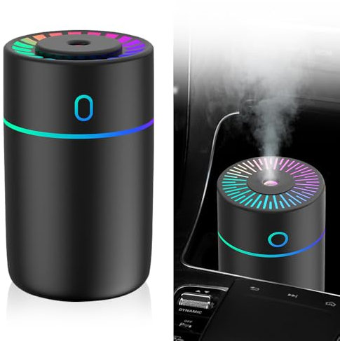 FENGQ Auto Lufterfrischer, Aroma Diffuser, Ätherische Öle Diffuser mit Bunten Lichtern, 2 Nebel Modi Mini Diffuser Luftbefeuchter Automatischer Abschaltung für Auto Schlafzimmer Büro Yoga Haus Reisen