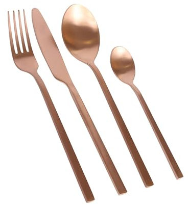 Argon Tableware 32 Piece Copper Stainless Steel Cutlery Set – Luxury Dining Set for 8 People with Knives, Forks, Spoons & Teaspoons – Dishwasher Safe Elegant Tableware