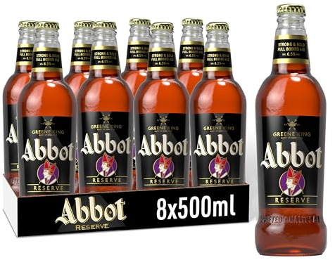 Abbot Reserve Strong Beer 8 x 500ml Bottles – Premium English Ale with Rich Malty Flavour, Caramel Sweetness and Smooth Balanced Finish, Strong British Beer 6.5% ABV
