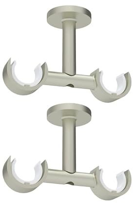 Empyr 2 Support de Double Tringle à Rideaux - Fixation au Plafond - Gris - pour Tringle Diamètre 28 mm- Design Moderne - Support pour 2 Tringles à Rideaux Lourds et Légers