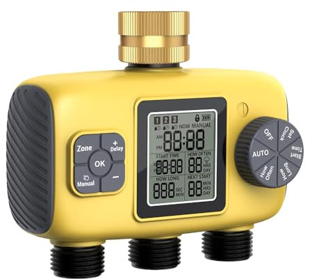 Bewässerungscomputer 3 Ausgänge,Zeitschaltuhr Bewässerung,Bewässerungsuhr 3 Separate Programme,Bewässerungssteuerung Programmierbarer,IPX5 Wasserdicht,Wasser Zeitschaltuhr