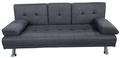 MUEBLIX.COM - Sofa Cama Canos 3 Plazas, Sillón Cama, Cama Sofa, con Mesa Abatible, Tapizado Tela Sintética, Apertura Clic-Clac, Sofa de Diseño, Color Gris