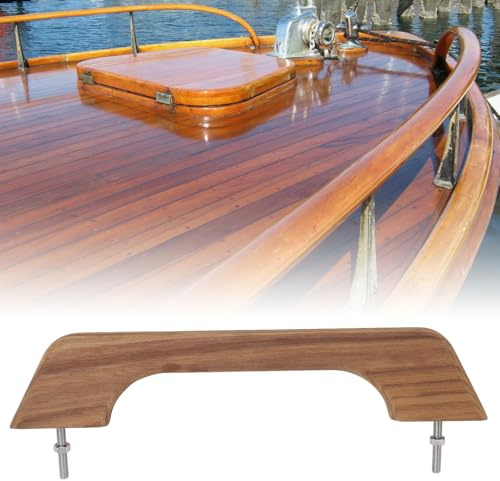 Aramox Teak Handrail 12 Inch Single Loop | Boat Grab Handle, Weather Resistant, Ergonomic, Marine/RV, M6 Bolts Included