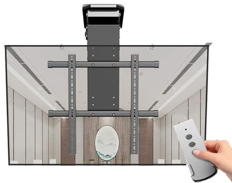 ABNNHK Hidden Drop Down TV Lift with Auto Lifting, Adjustable Ceiling TV Mount Bracket, Motorized TV Mount for 50-90 Inch TVs, Motorized TV Stand