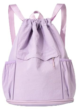Boziee Sport Turnbeutel Kordelzug Sportrucksack Wasserfeste Daypack Gym Bag Gymsack Sporttasche mit Netztaschen Schuhfach für Schule Sport,Schwimmen, Reisen und Outdoor (Lila)