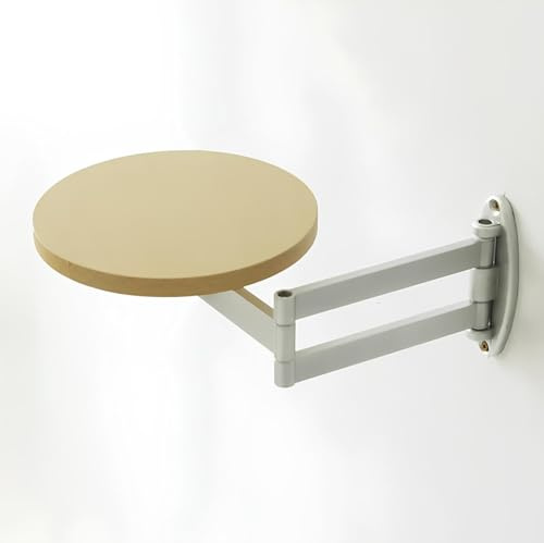 Wand Montierter, Zusammenklappbarer Runder Tisch 24/30 cm Teleskopische Längenverstellung, An Der Wand Montierter Kleiner Schreibtisch(Wood Color,30cm)