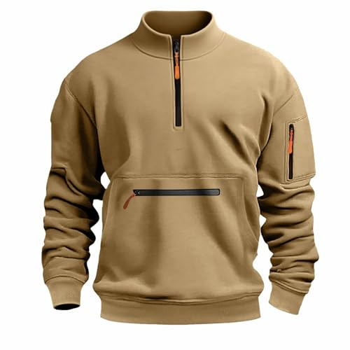 Mens Quarter Zip Stand Collar Sweatshirt, Mens Sweatshirt With Zipper Pockets, Fashion Casual Pullover Versatile Comfortable Jumper Minimalist Solid Color Pullover Thermal Long Sleeve Jumper