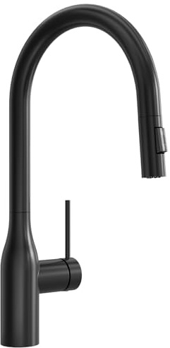 CECIPA Wasserhahn Küche Ausziehbar, Hochdruck Küchenarmatur Schwarz, 360° Schwenk Armatur Küche mit Hohem Bogen, Robust & Leckagefrei, Einfache Installation, Mischbatterie mit Zugauslauf für Spüle