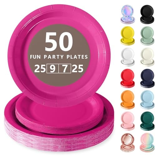 Nkaiso Vaisselle Jetable,50 Pcs Rose Pâle Assiette Carton