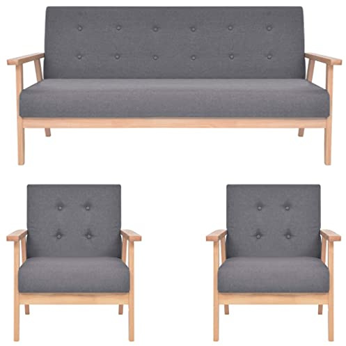 LoogCape 3-TLG. Sofagarnitur Stoff Dunkelgrau, Polyester Wohnzimmer Möbel Set, Bequeme Couch mit Massivholzrahmen, 2 Sessel & 1 Dreisitzer Sofa für Ihr Zuhause, Langlebige Lounge Möbel