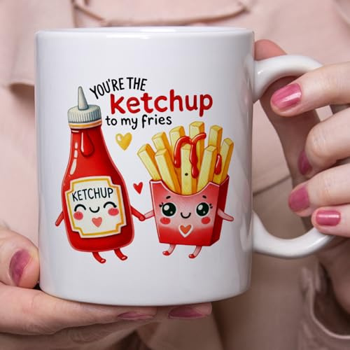 Lustige Spruch Tasse Liebe – „You’re the Ketchup to my Fries“ – Kaffeetasse mit süßem Motiv für Paare, Freundin & Freund – 330 ml