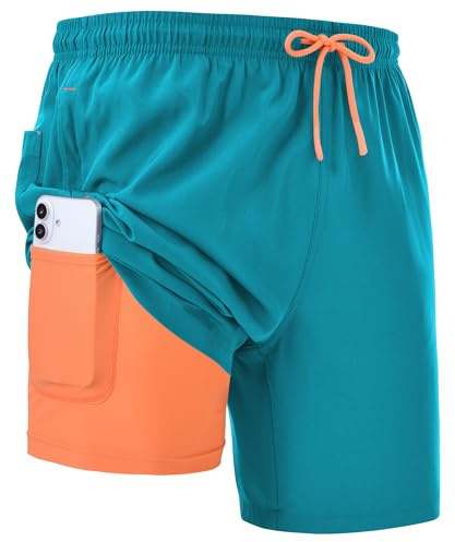 Zoofly Short de Bain Homme 2 en 1 Maillot de Bain Léger Séchage Rapide avec Poche Zippée Short de Plage Doublure Compression