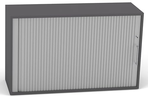 Rheinland Möbel Querrollladenschrank Rollino 120×40×75 cm – abschließbarer Rollladenschrank 2OH in Graphit/Silber mit Metall-Bügelgriff