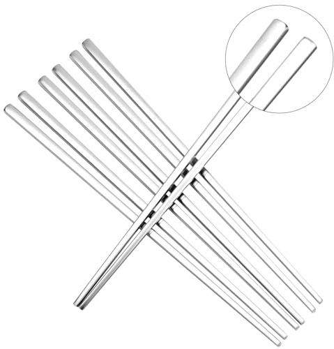 Lot de 4 paires de baguettes en acier inoxydable 304 ultra légères - 22,9 cm - Passent au lave-vaisselle - Réutilisables pour sushis, hot pot, barbecue coréen, nourriture chinoise