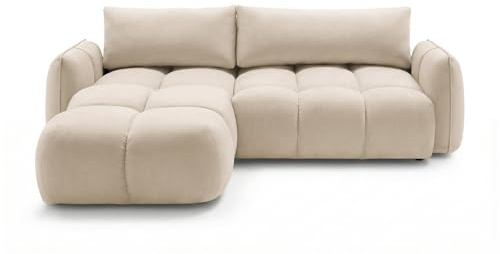 SOFILAND Ecksofa BELVEO mit Schlaffunktion und Bettkasten L-Form Ausrichtung Links Stoff Bluvel (Beige, Links)