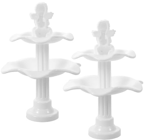 KICHOUSE 2 ornamenti per fontana in miniatura - Fontana dei desideri da tavolo con statuette di angeli - Decorazione in plastica per casa delle bambole per scene in miniatura