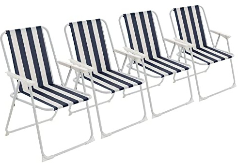 Harbour Housewares Klappe Metall Beachstühle - Blauer Streifen - Pack Von 4