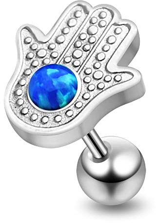Monster Piercing Blauen Opal Stein mit Hamsa oder Fatima Hand 316L chirurgischer Stahl Knorpel Helix Tragus Piercing