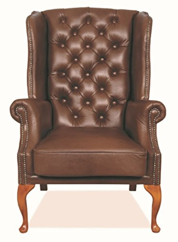Casa Padrino Chesterfield Echtleder Ohrensessel Braun 80 x 80 x H. 110 cm - Luxus Sessel