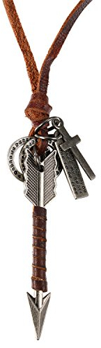JewelryWe Schmuck Metalllegierung Legierung Echtleder Anhänger Halskette Braun Silber Ton Pfeil Einstellbar Verstellbaren 16~26 Zoll Kette Herren